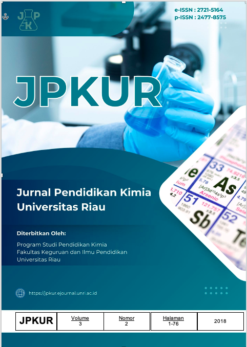 					View Vol. 3 No. 2 (2018): Juli: Jurnal Pendidikan Kimia Universitas Riau
				