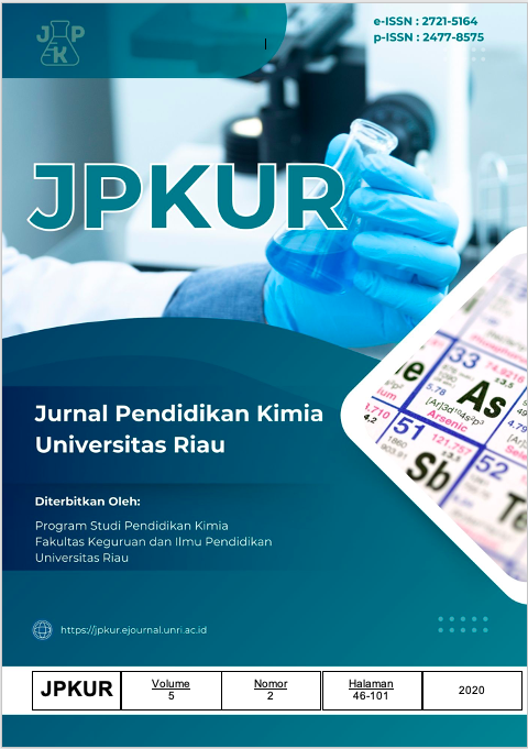 					View Vol. 5 No. 2 (2020): Juli: Jurnal Pendidikan Kimia Universitas Riau
				